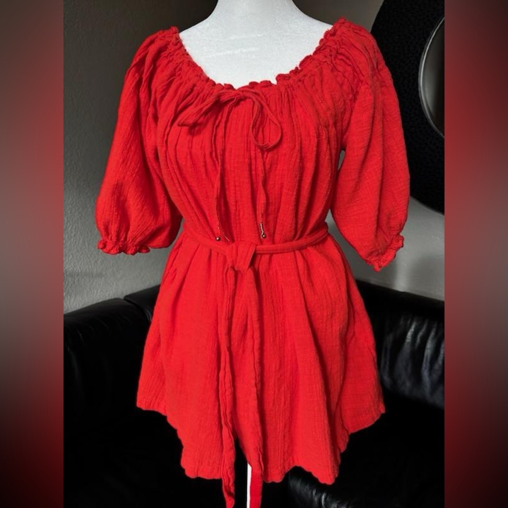 Free People Babydoll BOHO Gauze Romper-Swim cover-up sash tie size small
comfy!